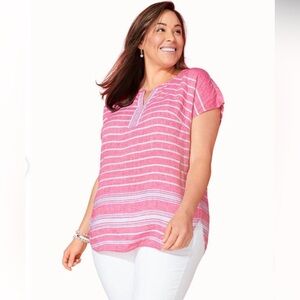 Talbots Pink and White Striped Blouse XLPetite